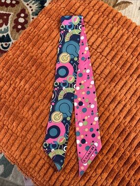 Coach Kids Pink & Navy Polka Dot and Circle Twilly Scarf